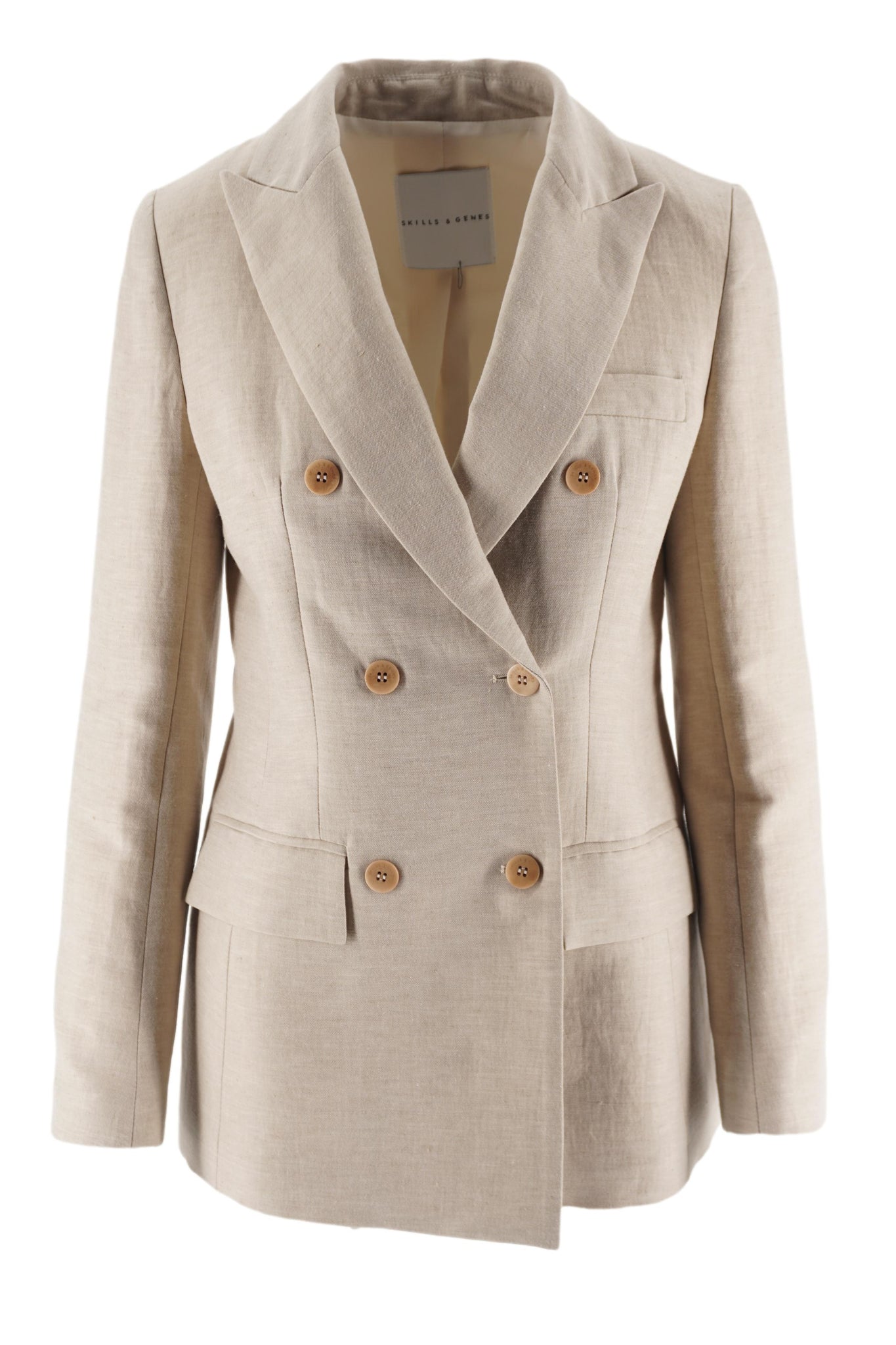 Tailleur in Lino con Chiusura Doppio Petto / Beige - Ideal Moda