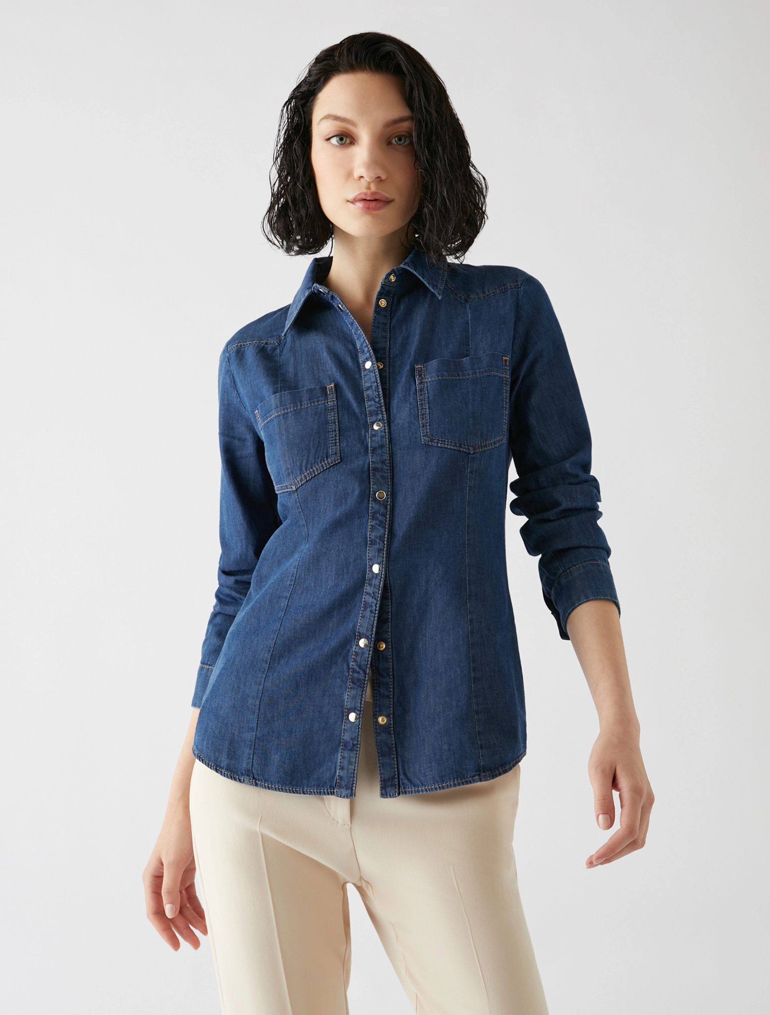Camicia in Denim Leggero / Marrone - Ideal Moda