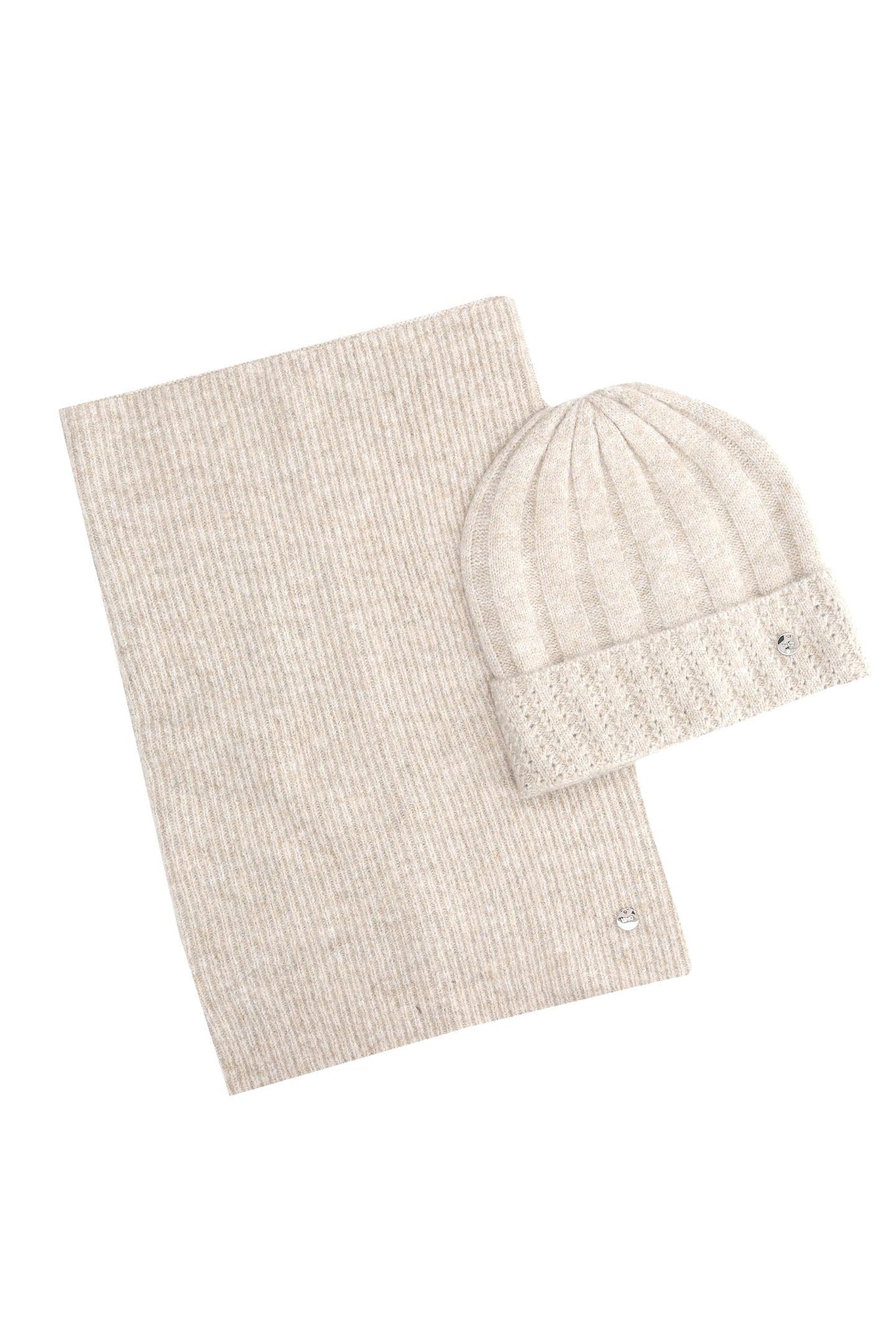 Set Scaldacollo e Cappello in Maglia / Beige - Ideal Moda