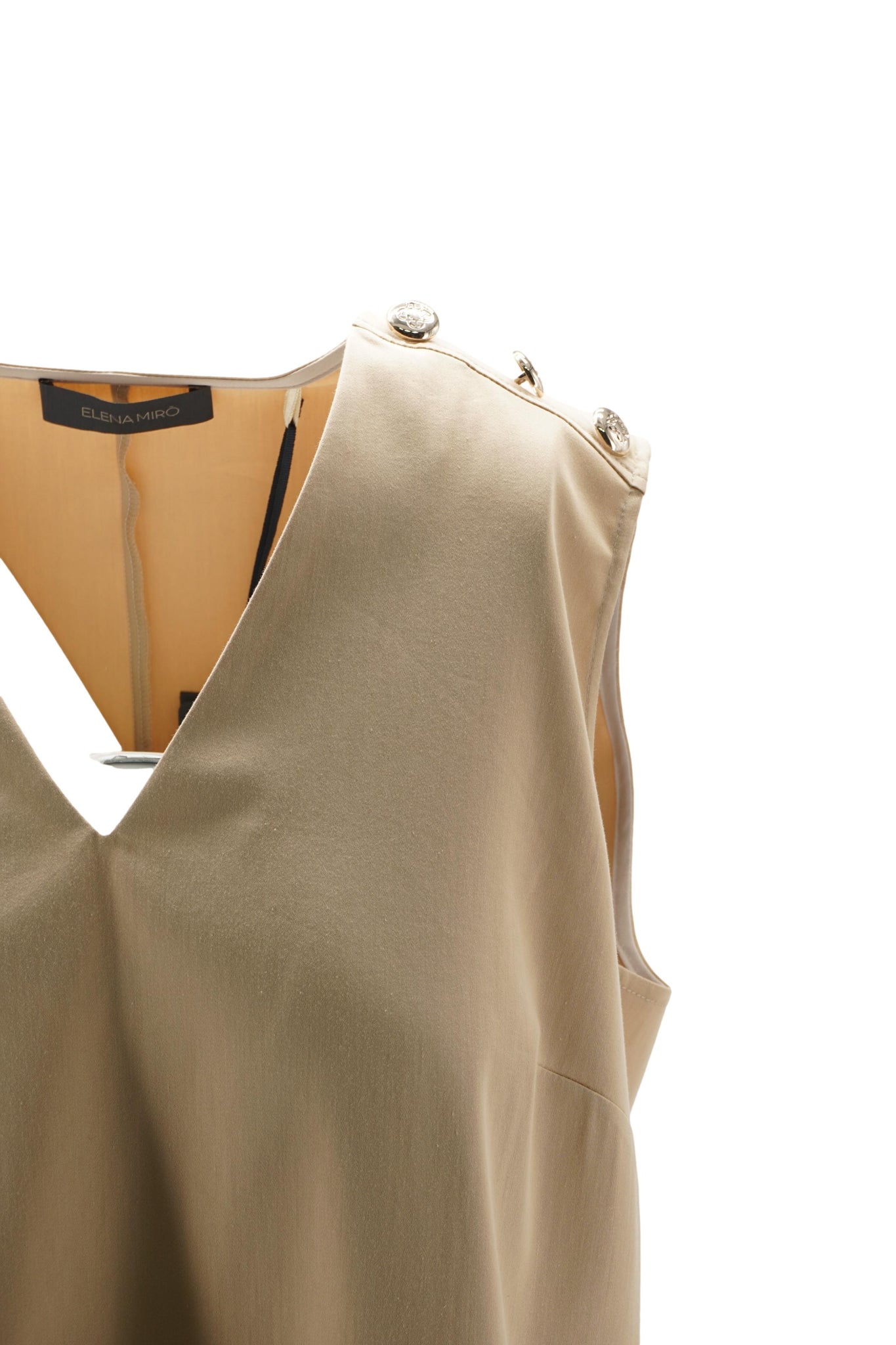 Abito in Cotone con Scollo a V / Beige - Ideal Moda