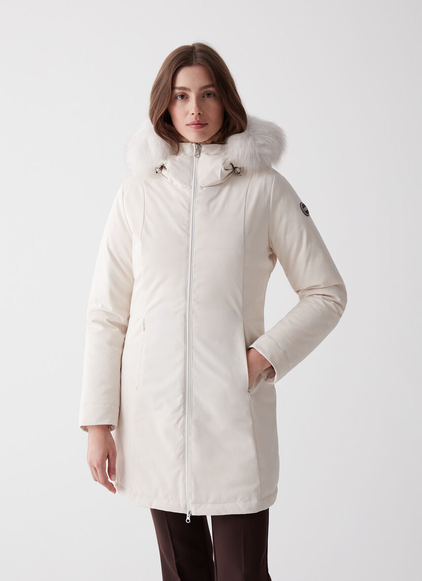 Piumino Lungo con Cappuccio / Bianco - Ideal Moda