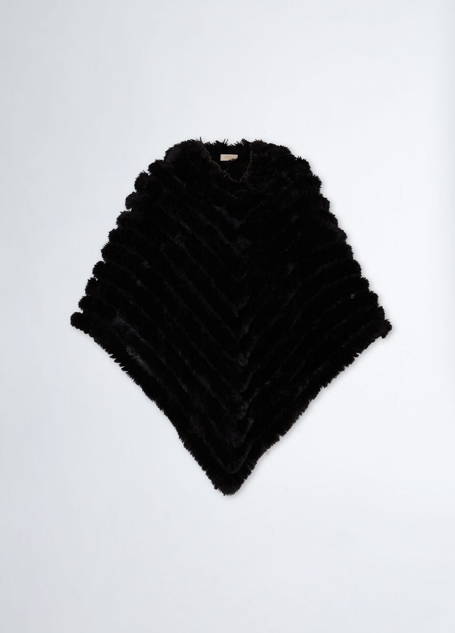 Poncho in Pelliccia Sintetica / Nero - Ideal Moda