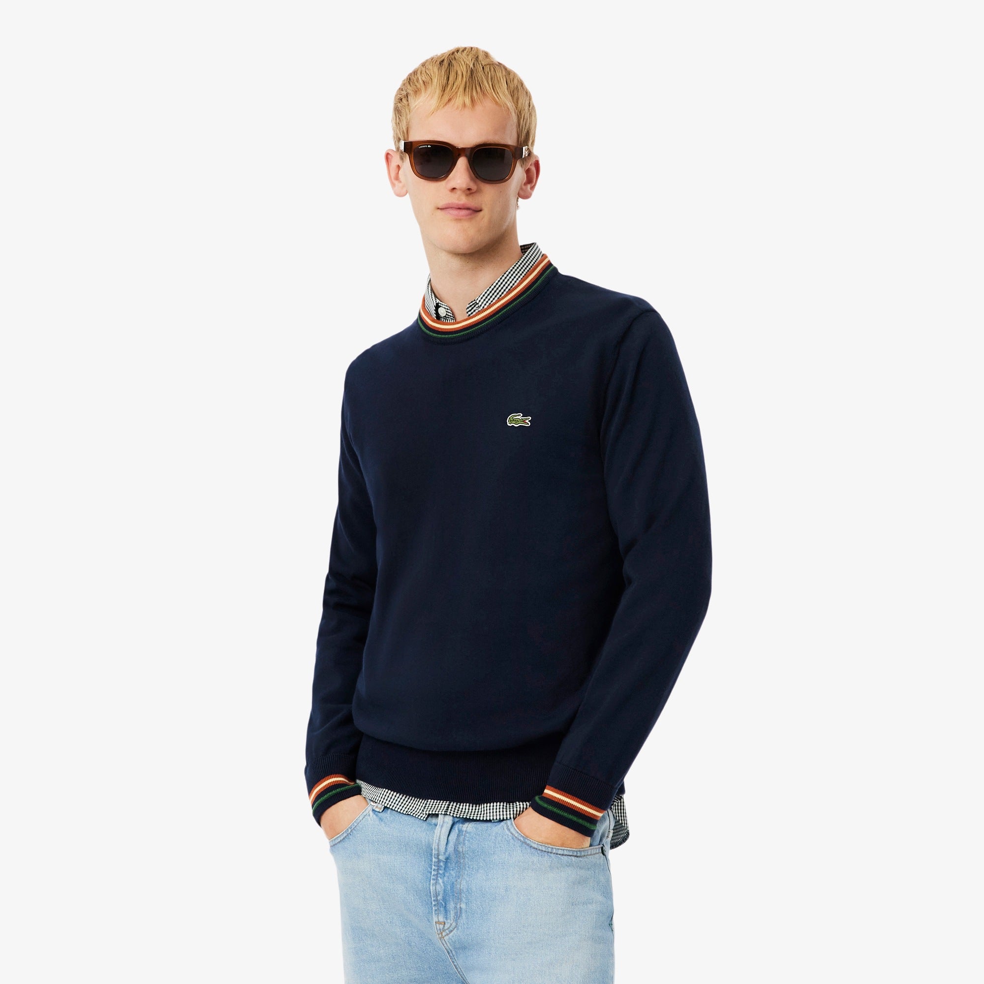 Maglione in Jersey di Cotone a Righe / Blu