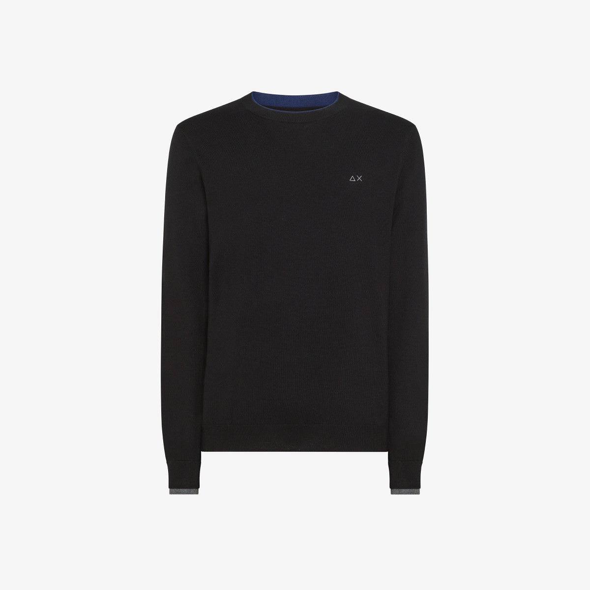 Maglia Girocollo con Logo e Bordi a Contrasto / Nero - Ideal Moda