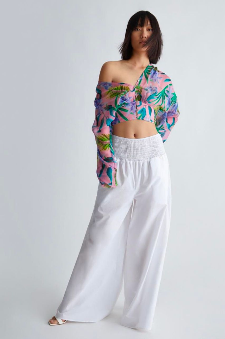 Blusa in Chiffon con Fantasia / Rosa - Ideal Moda