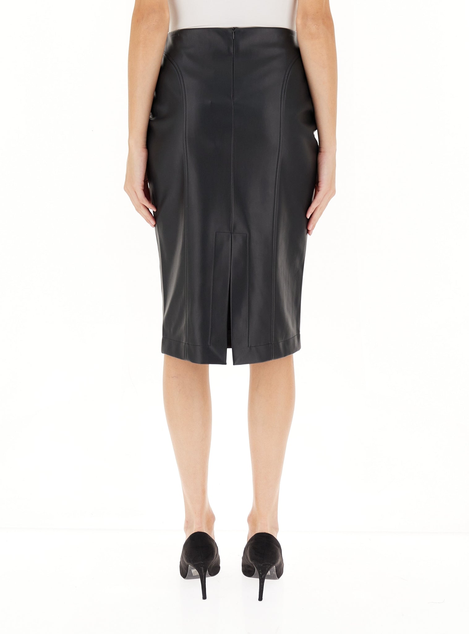 Gonna a Tubino in Ecopelle / Nero - Ideal Moda