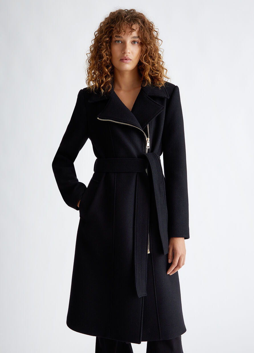Cappotto con Chiusura Zip / Nero - Ideal Moda