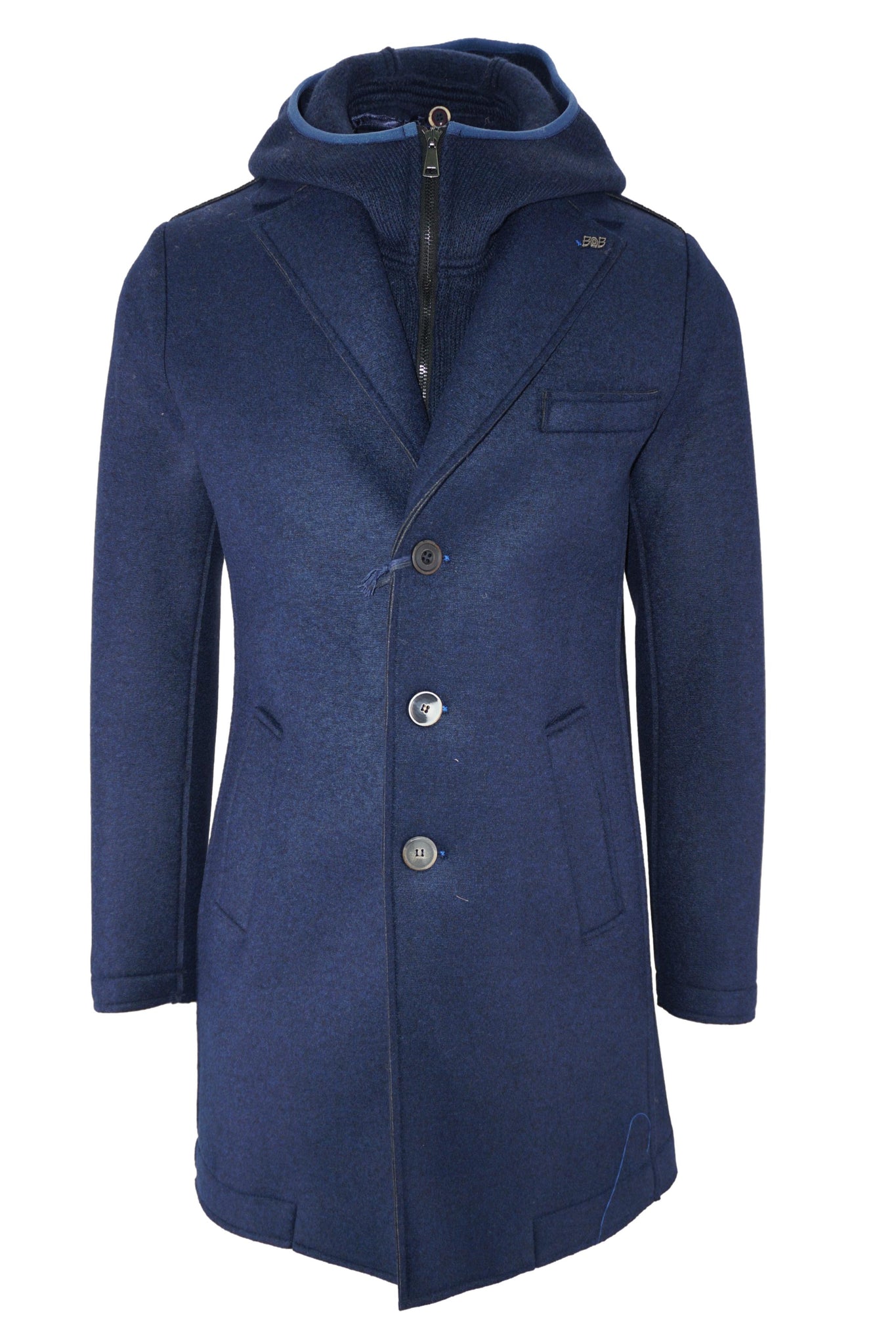 Cappotto Monopetto con Cappuccio / Blu - Ideal Moda