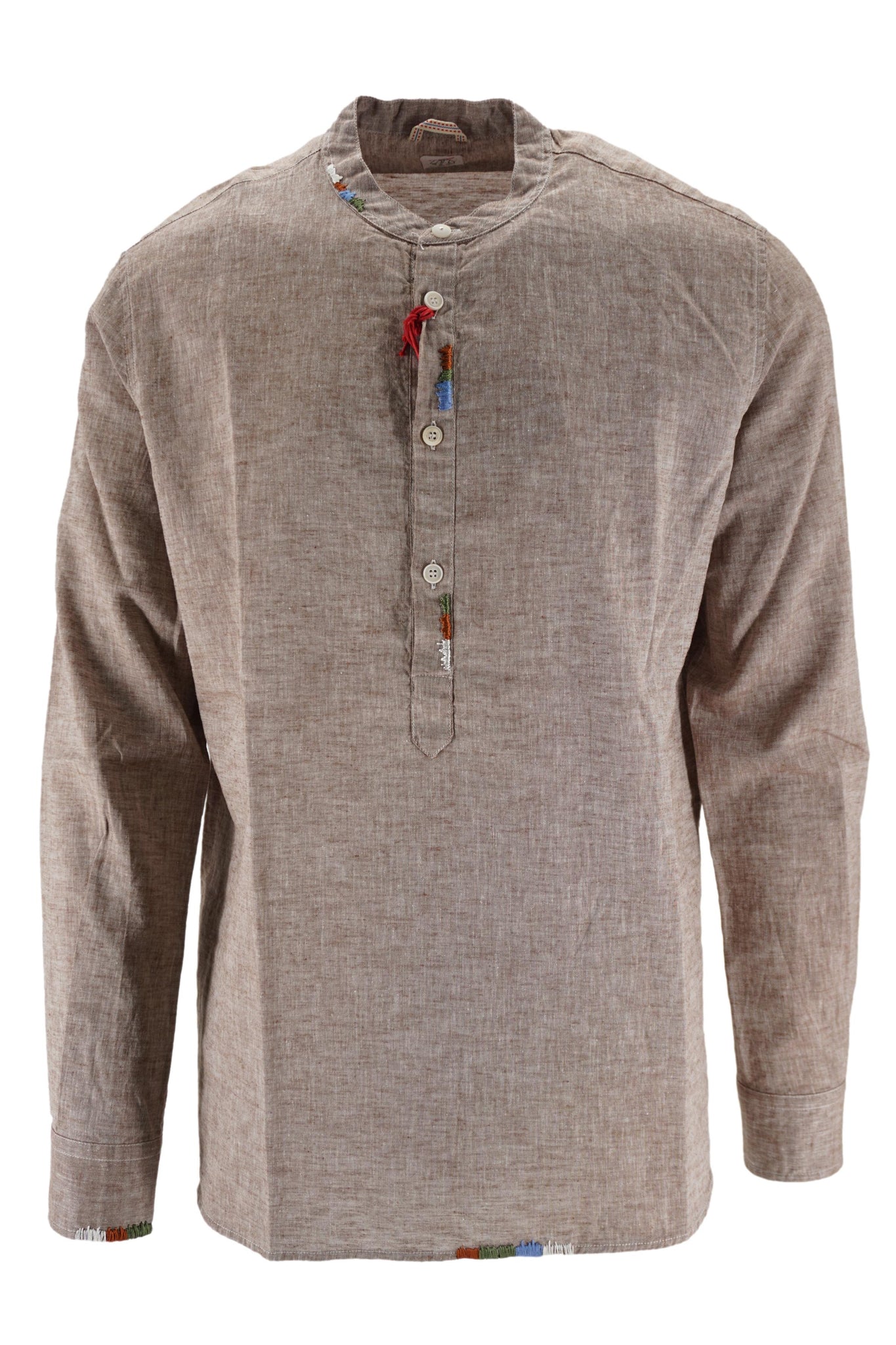 Camicia in Lino con Collo Coreano / Marrone - Ideal Moda