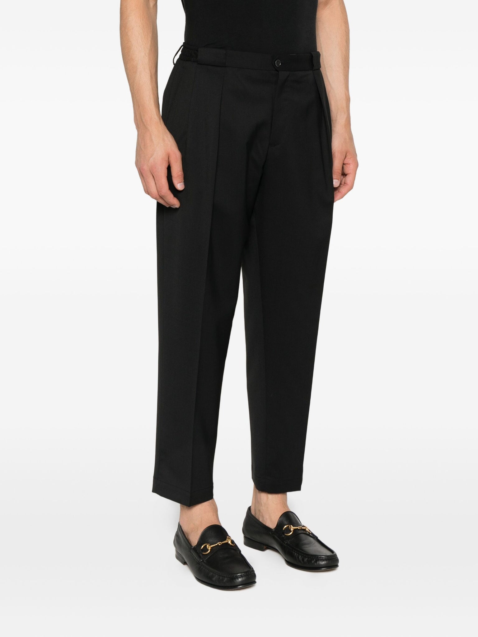 Pantalone Portobello con Pieghe Frontali / Nero - Ideal Moda