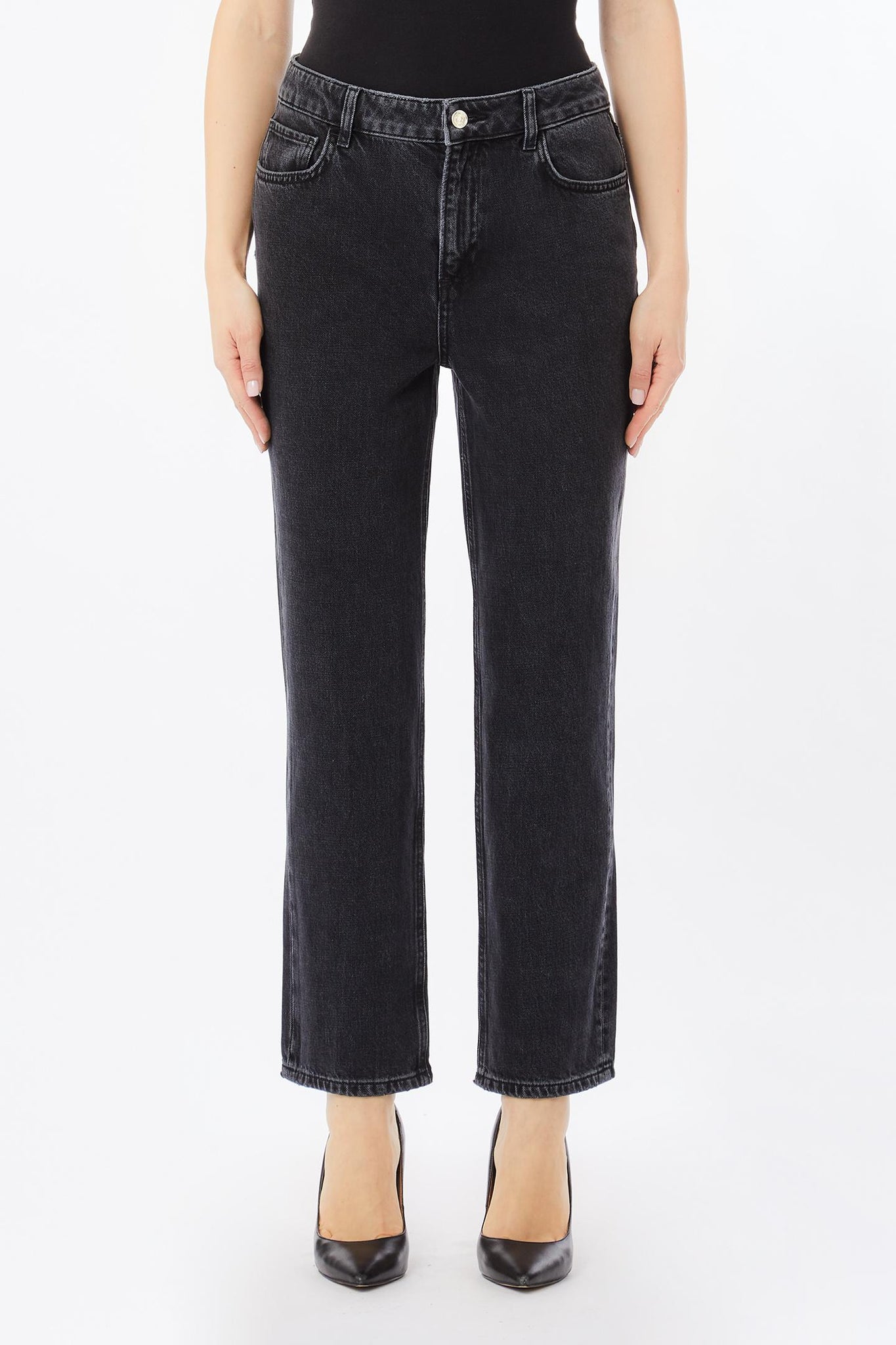 Jeans Straight a Vita Alta / Nero