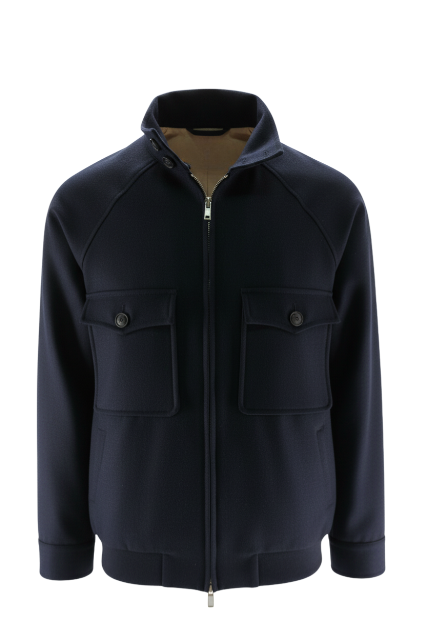 Giacca in Misto Lana con Chiusura Zip / Blu