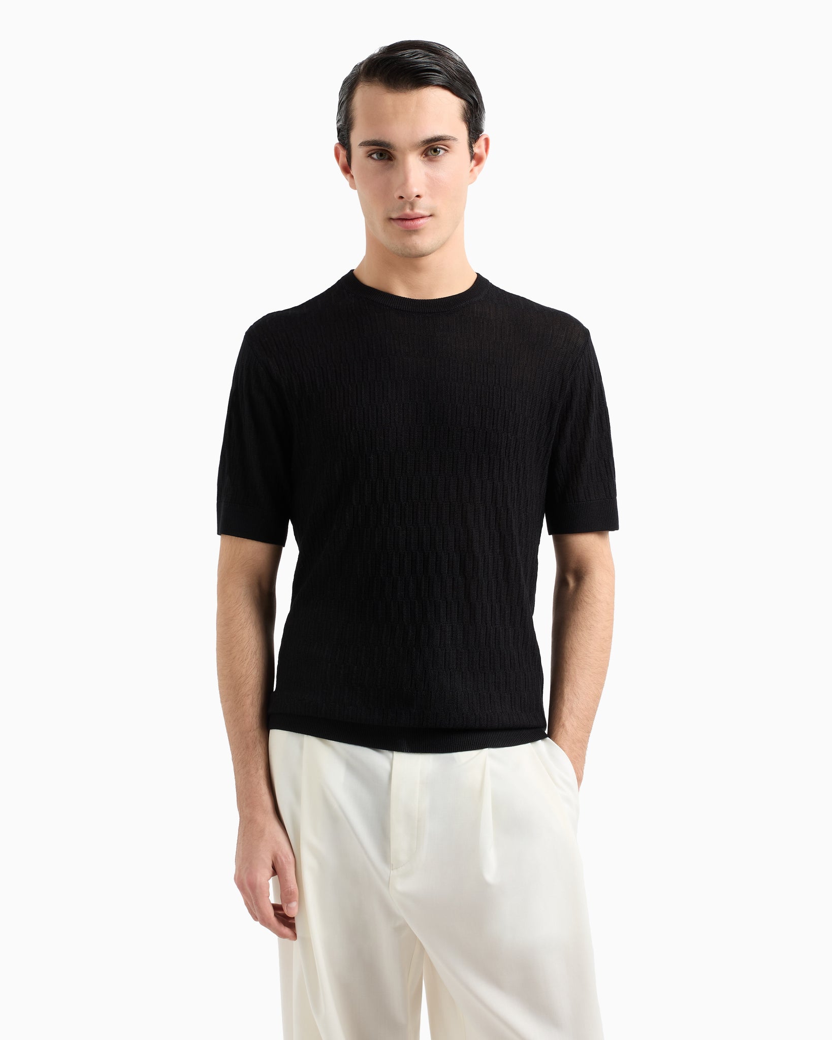 T-Shirt in Maglia Punto Operato / Nero - Ideal Moda