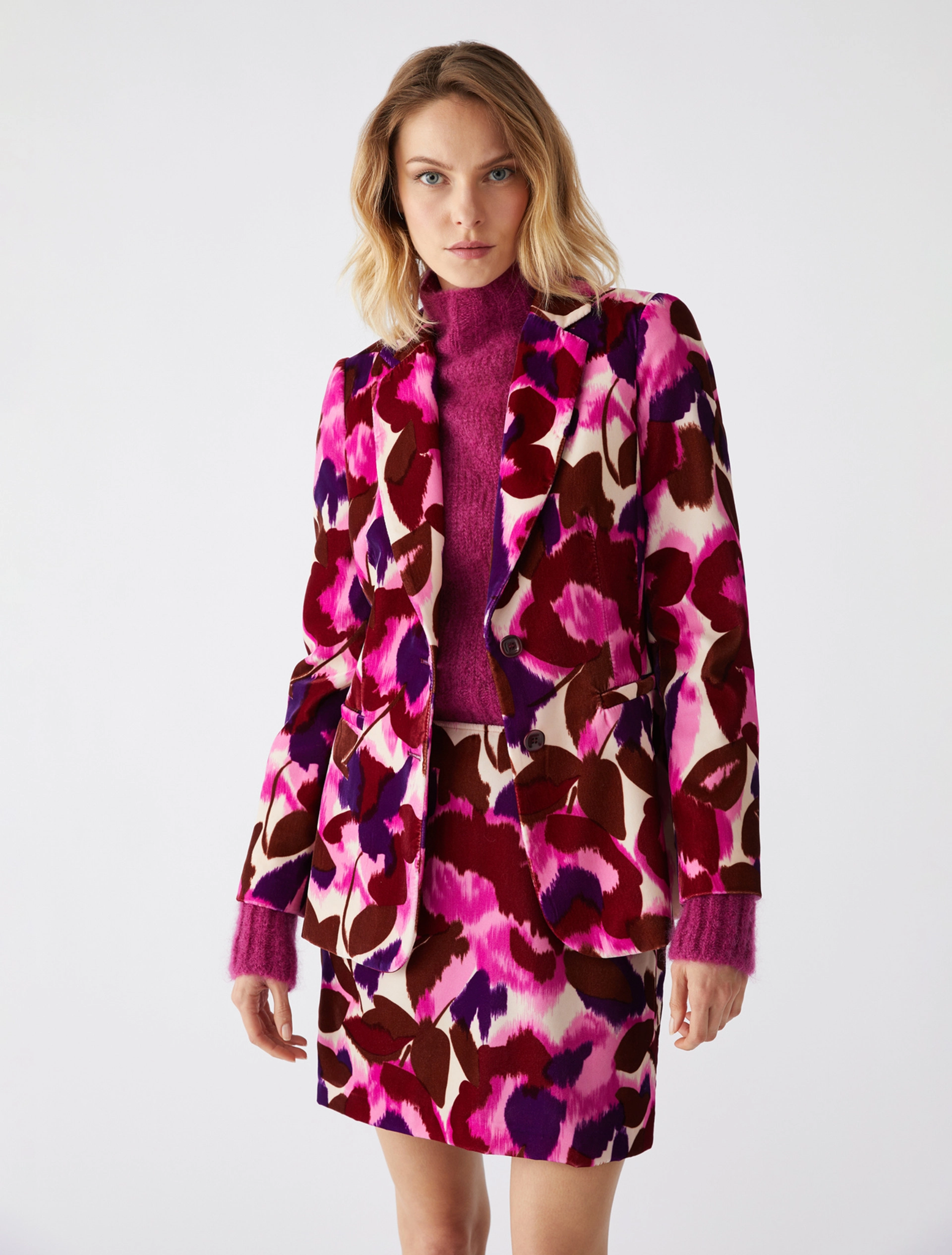 Blazer in Velluto Stampato / Bordeaux - Ideal Moda