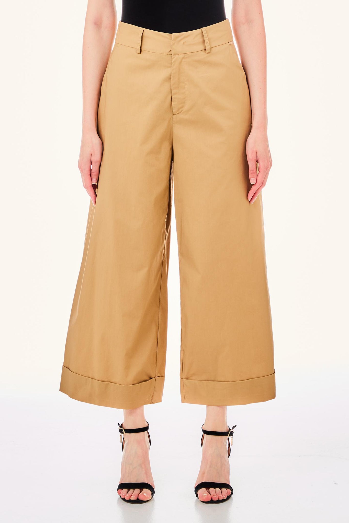 Pantalone a Palazzo in Cotone / Beige - Ideal Moda