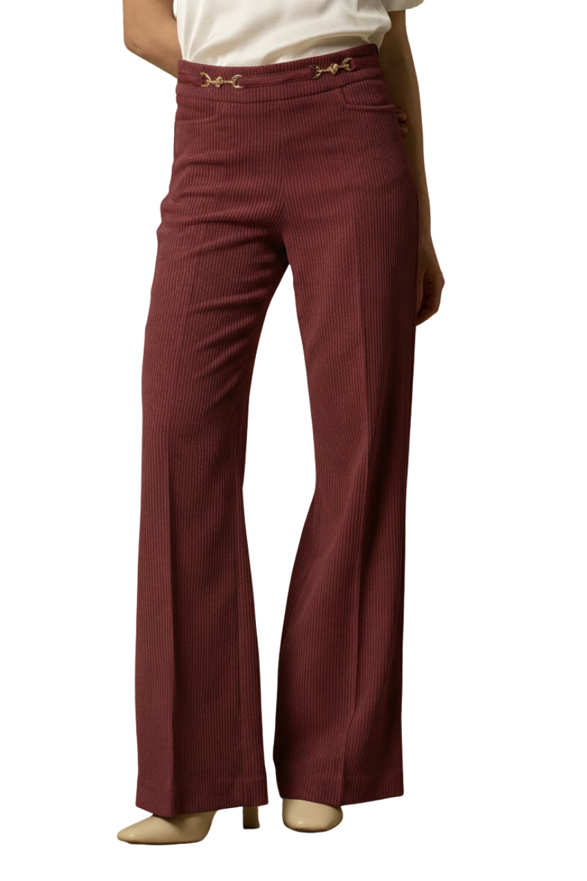 Pantalone a Coste con Dettagli Oro / Bordeaux - Ideal Moda