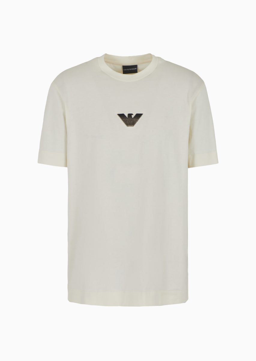 T-Shirt in Jersey con Logo a Rilievo / Bianco - Ideal Moda