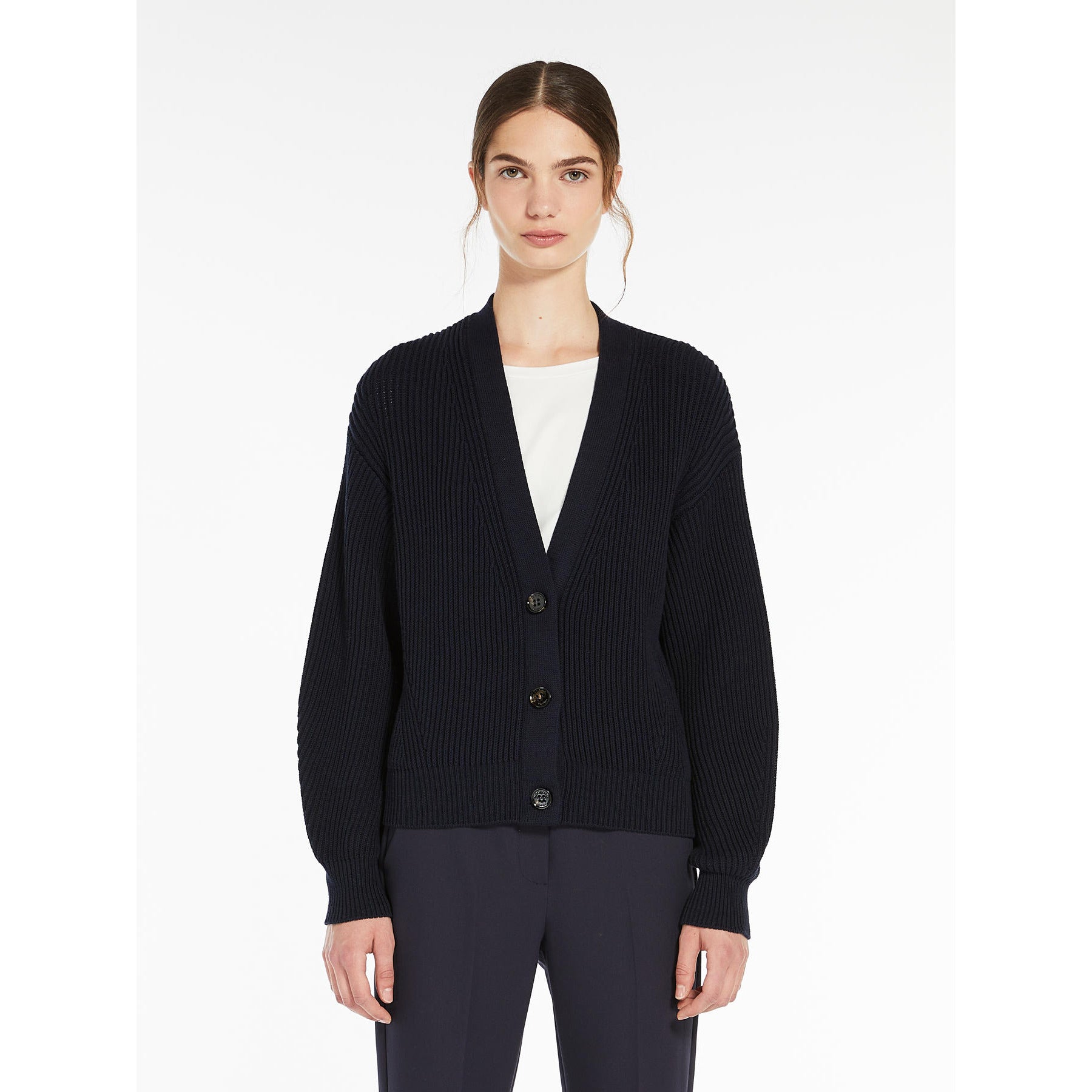 Cardigan in Cotone a Coste / Blu - Ideal Moda