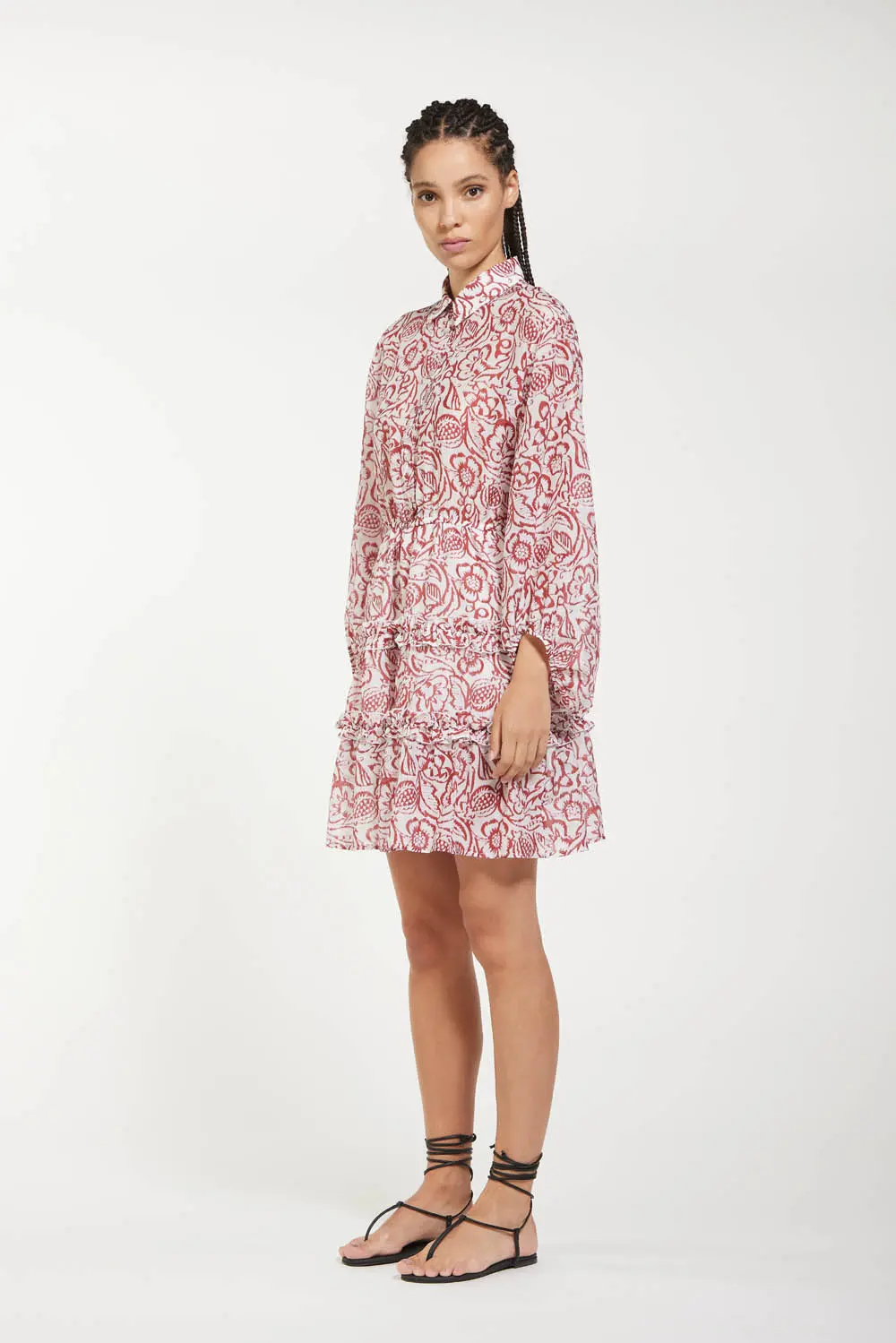 Abito Corto in Mussola di Cotone / Bordeaux - Ideal Moda