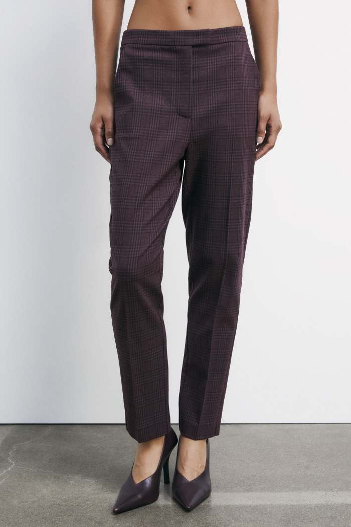 Pantalone con Fantasia Check / Bordeaux - Ideal Moda