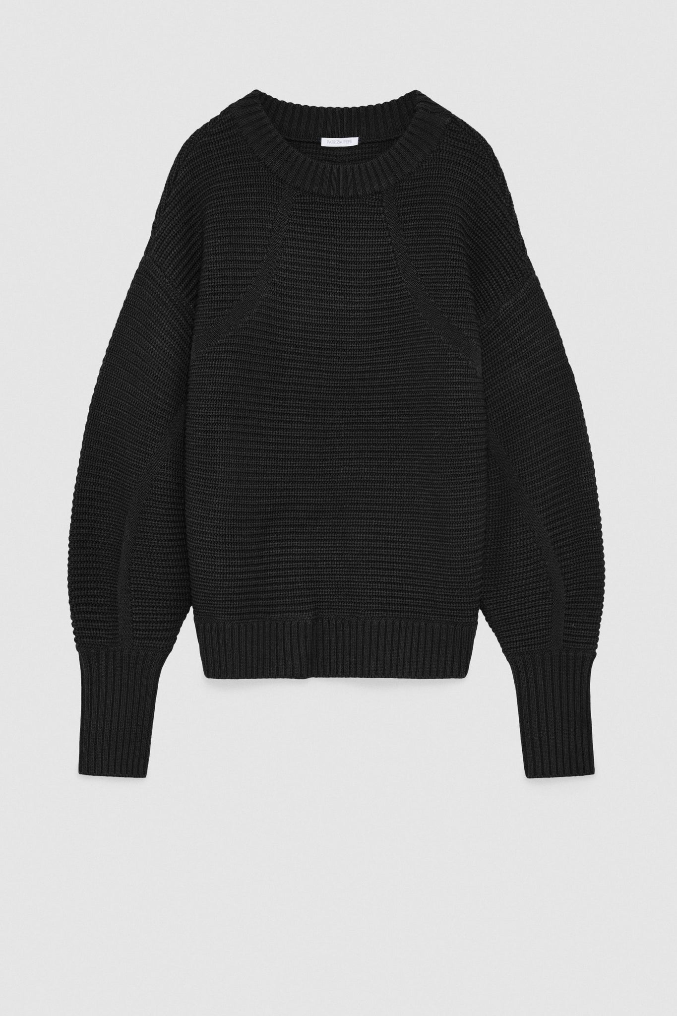 Maglia a Coste in Lana / Nero - Ideal Moda