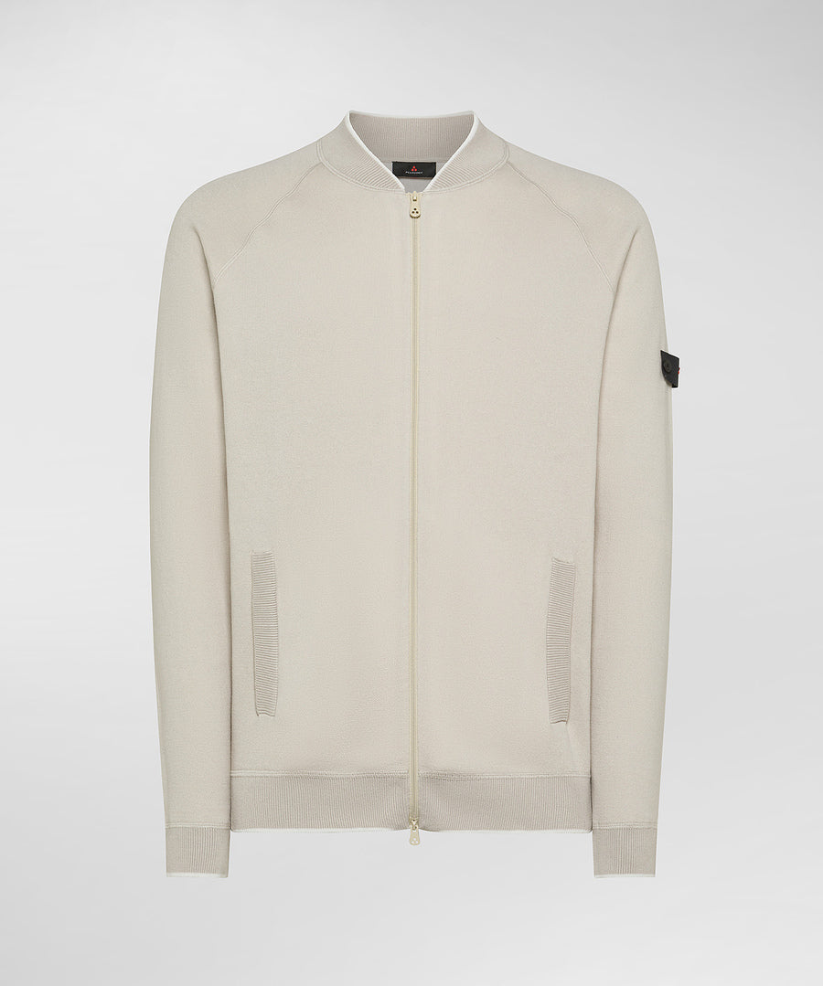 Maglia Full Zip Effetto Felpa / Beige - Ideal Moda