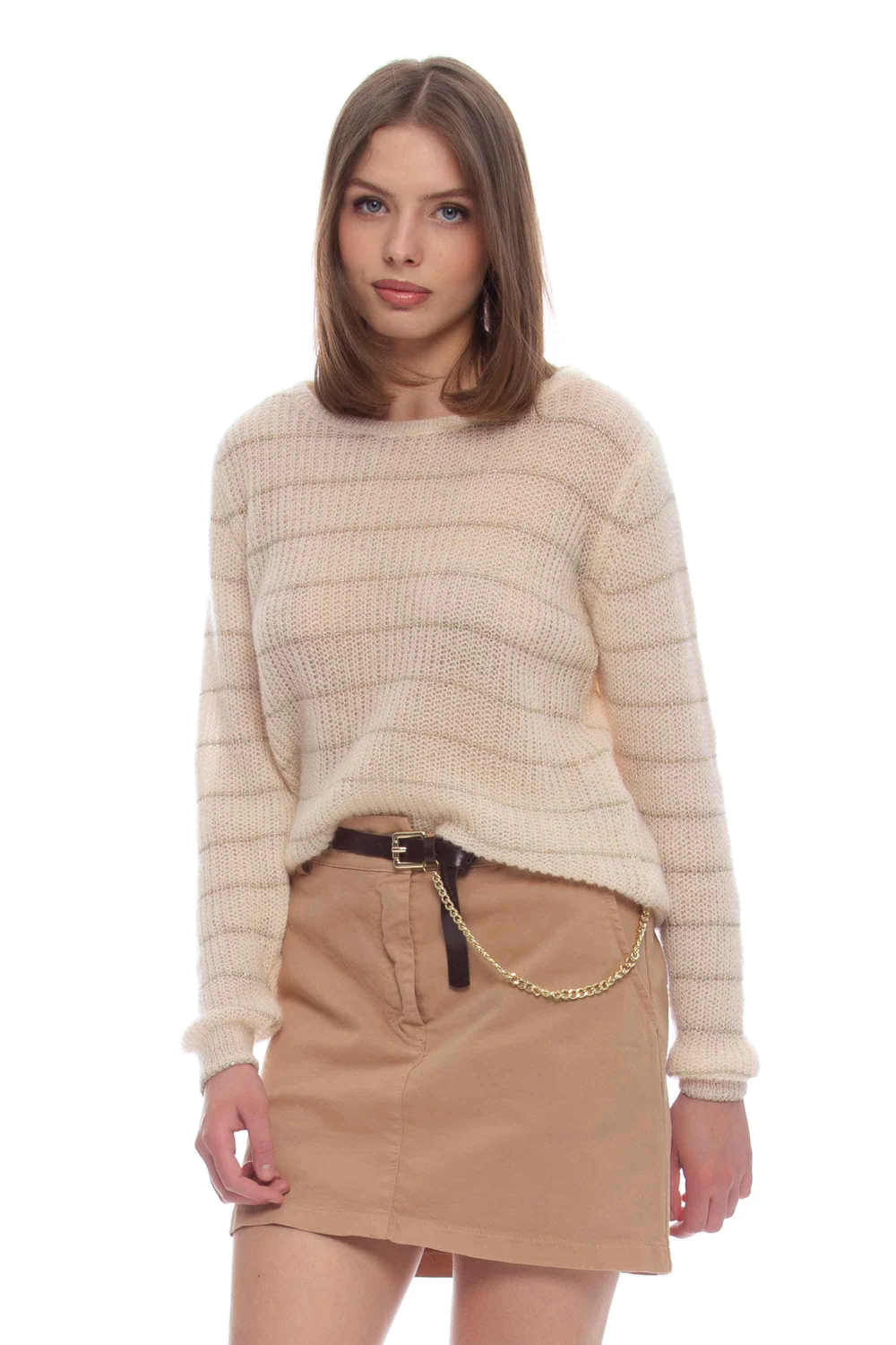 Maglia con Fantasia a Righe / Beige - Ideal Moda