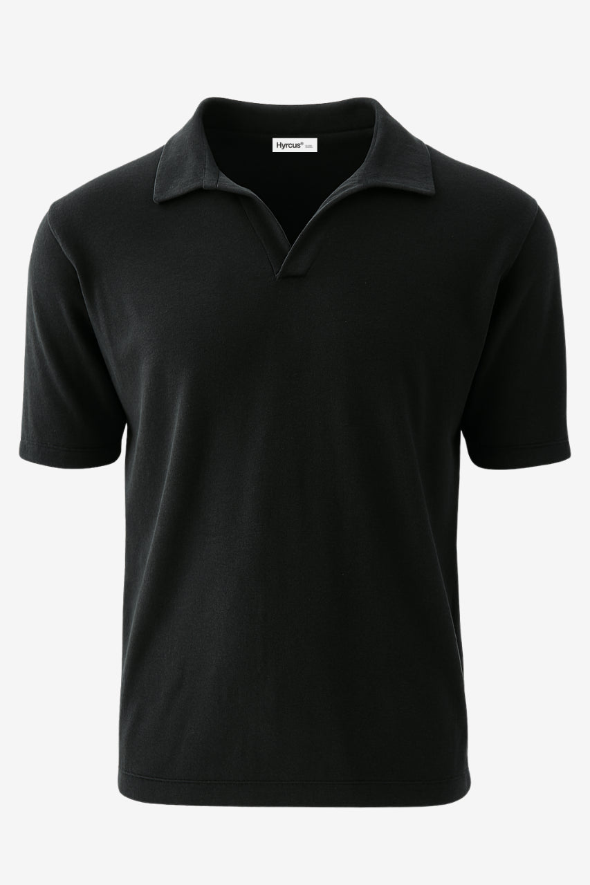 Polo Senza Bottoni in Lino e Cotone / Nero - Ideal Moda