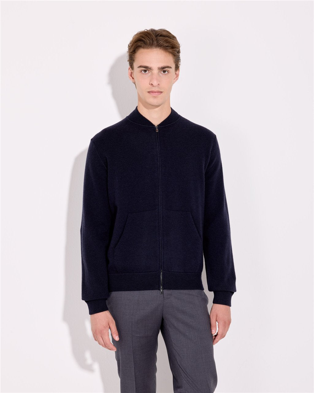 Bomber in Maglia con Full Zip / Blu