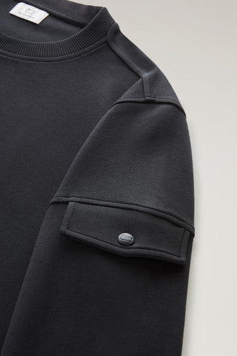 Felpa Girocollo con Tasca sulla Manica / Nero - Ideal Moda