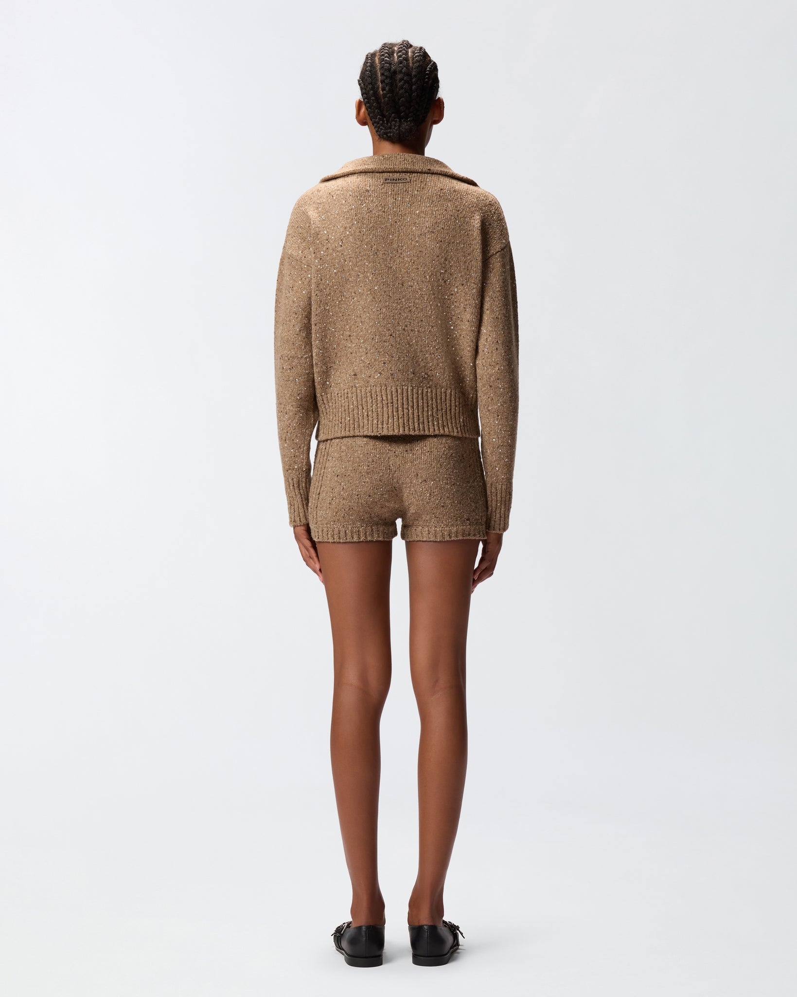 Maglione con Scollo a V e Strass / Beige - Ideal Moda