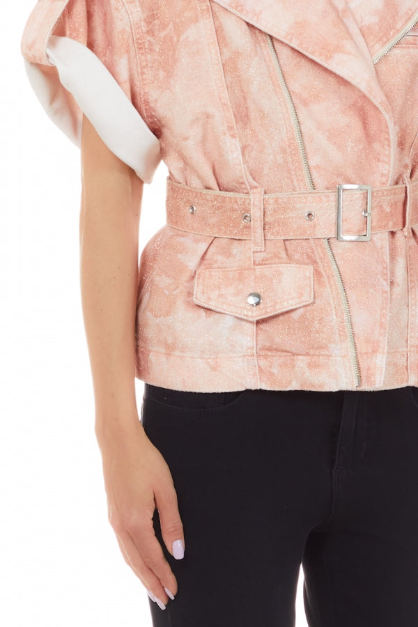 Giubbino in Denim con Mezze Maniche / Rosa - Ideal Moda