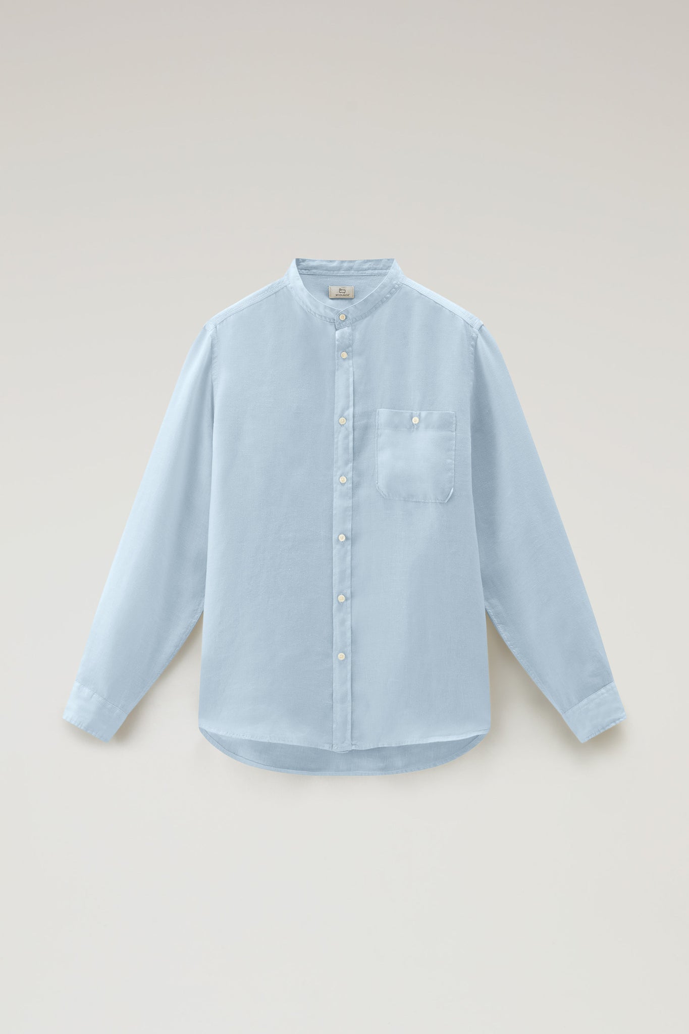 Camicia in Puro Lino con Colletto alla Coreana / Celeste - Ideal Moda