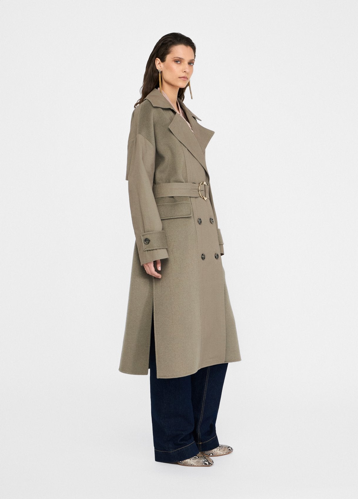 Trench Doppiopetto in Lana / Verde - Ideal Moda