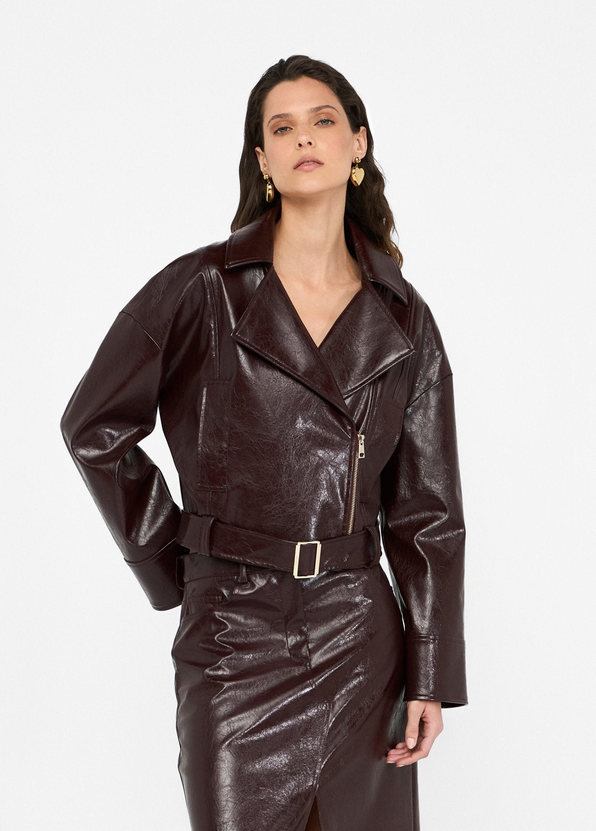 Giacca Biker Glossy / Marrone - Ideal Moda