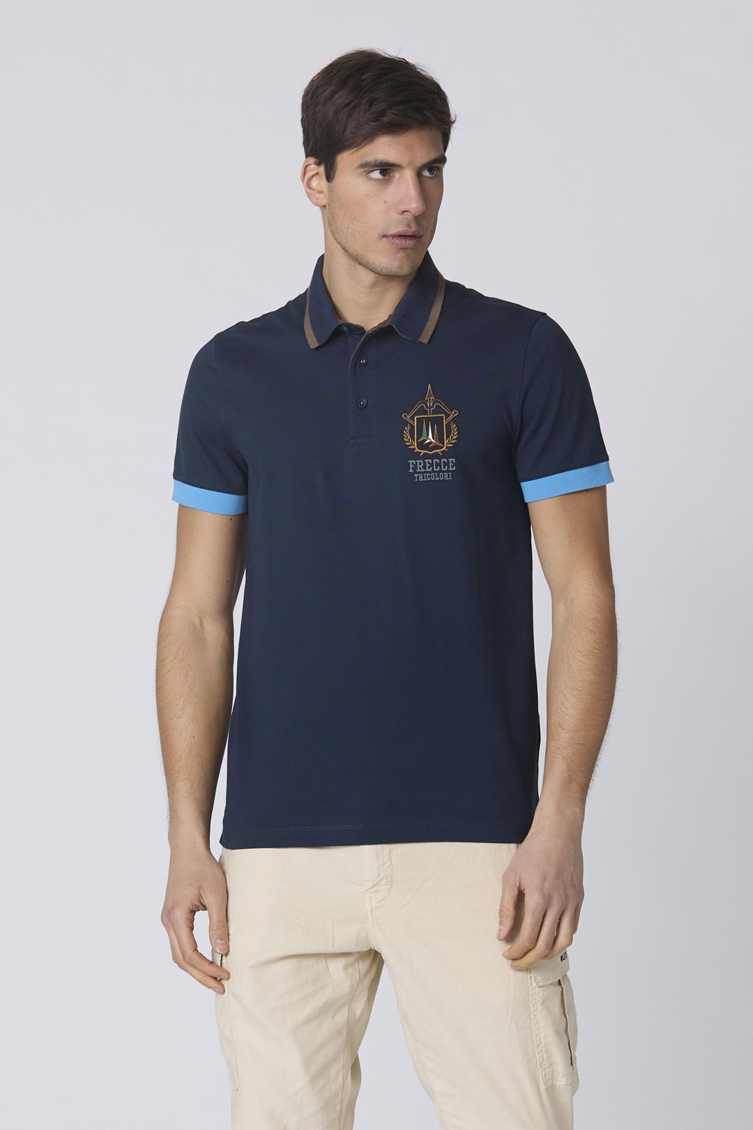Polo in Piqué con Sottocollo Jacquard / Blu - Ideal Moda