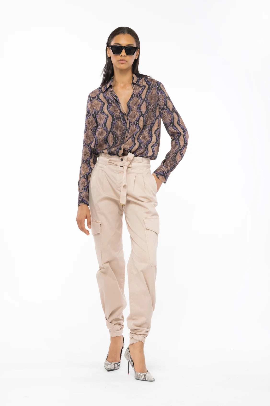 Pantalone Cargo in Raso Stretch / Rosa - Ideal Moda