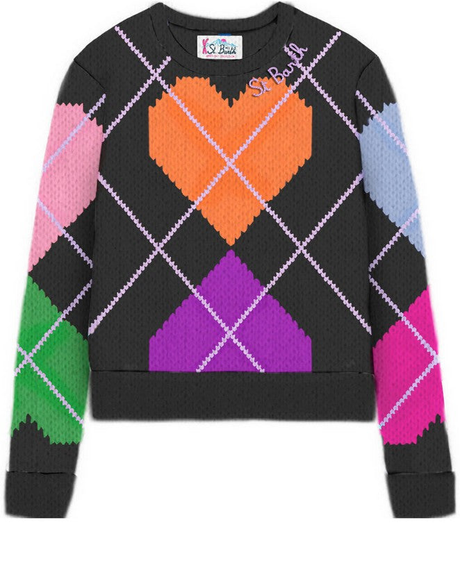 Maglia Girocollo con Fantasia / Nero - Ideal Moda
