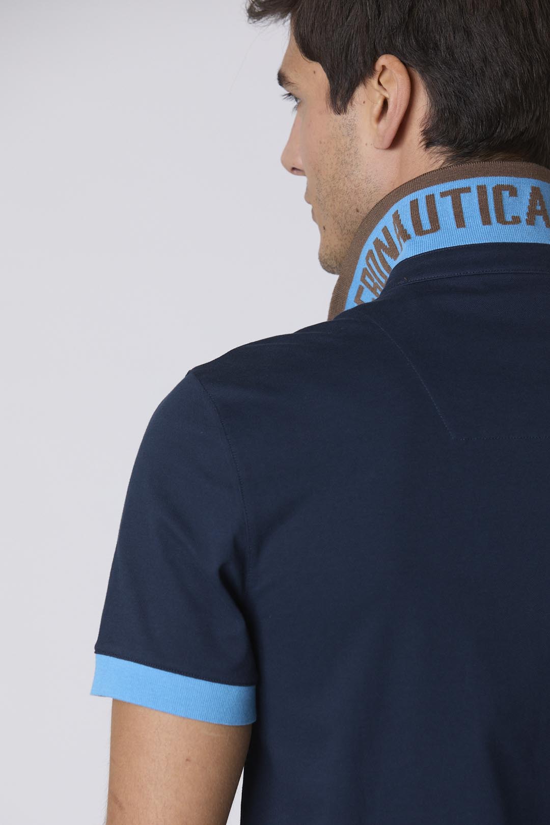Polo in Piqué con Sottocollo Jacquard / Blu - Ideal Moda