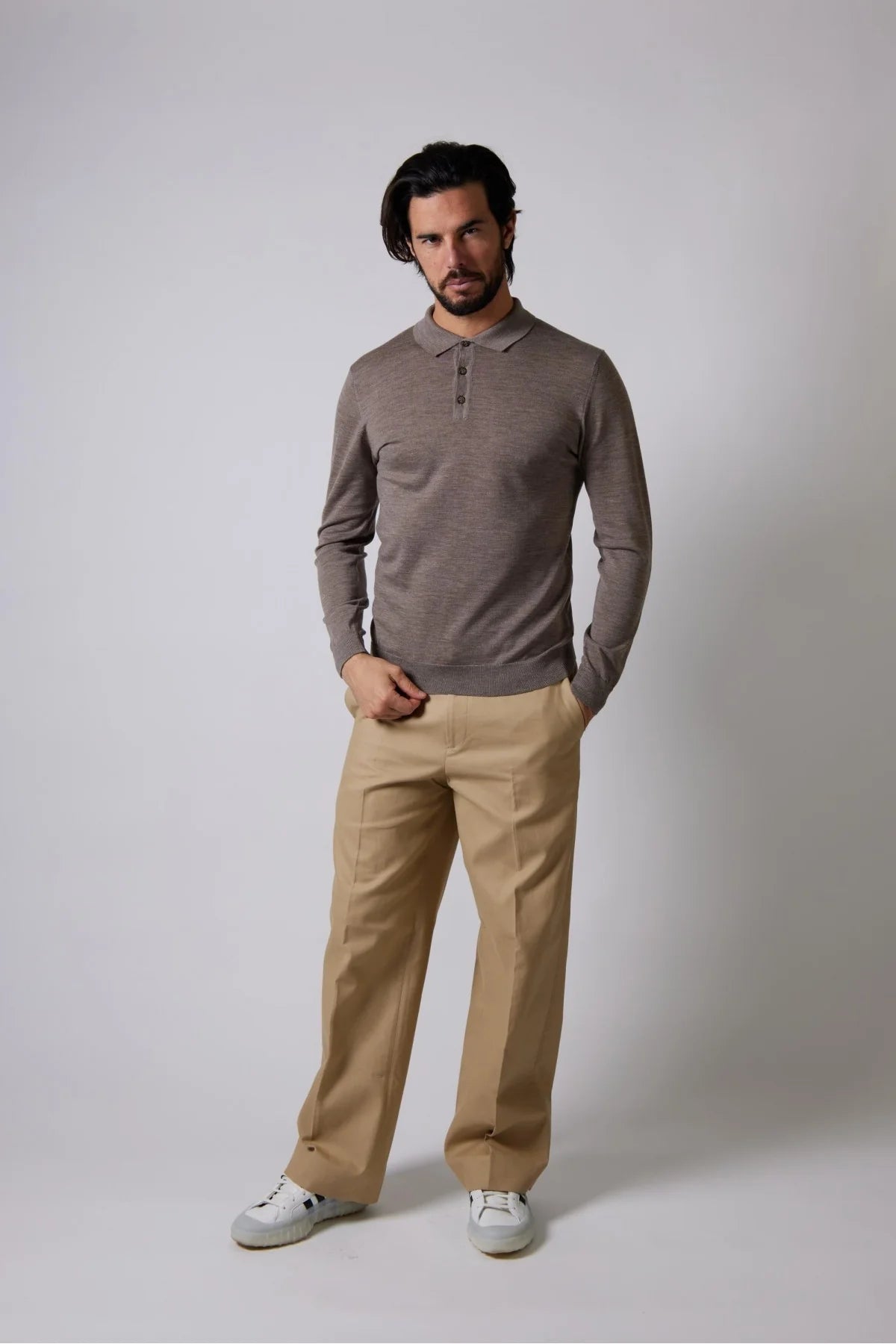 Maglia Polo in Lana Merinos / Beige - Ideal Moda