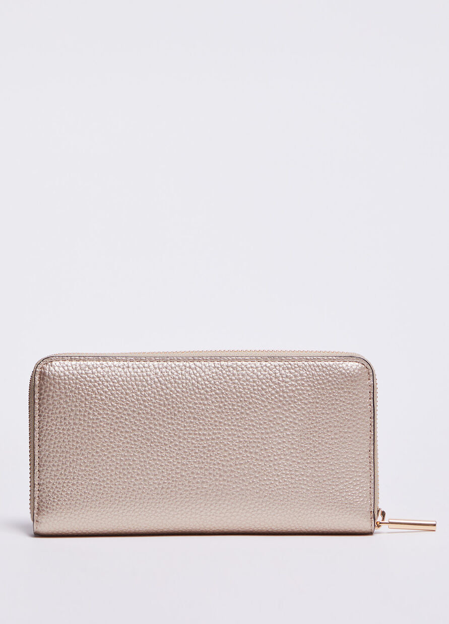 Portafoglio Zip Around con Logo / Oro - Ideal Moda