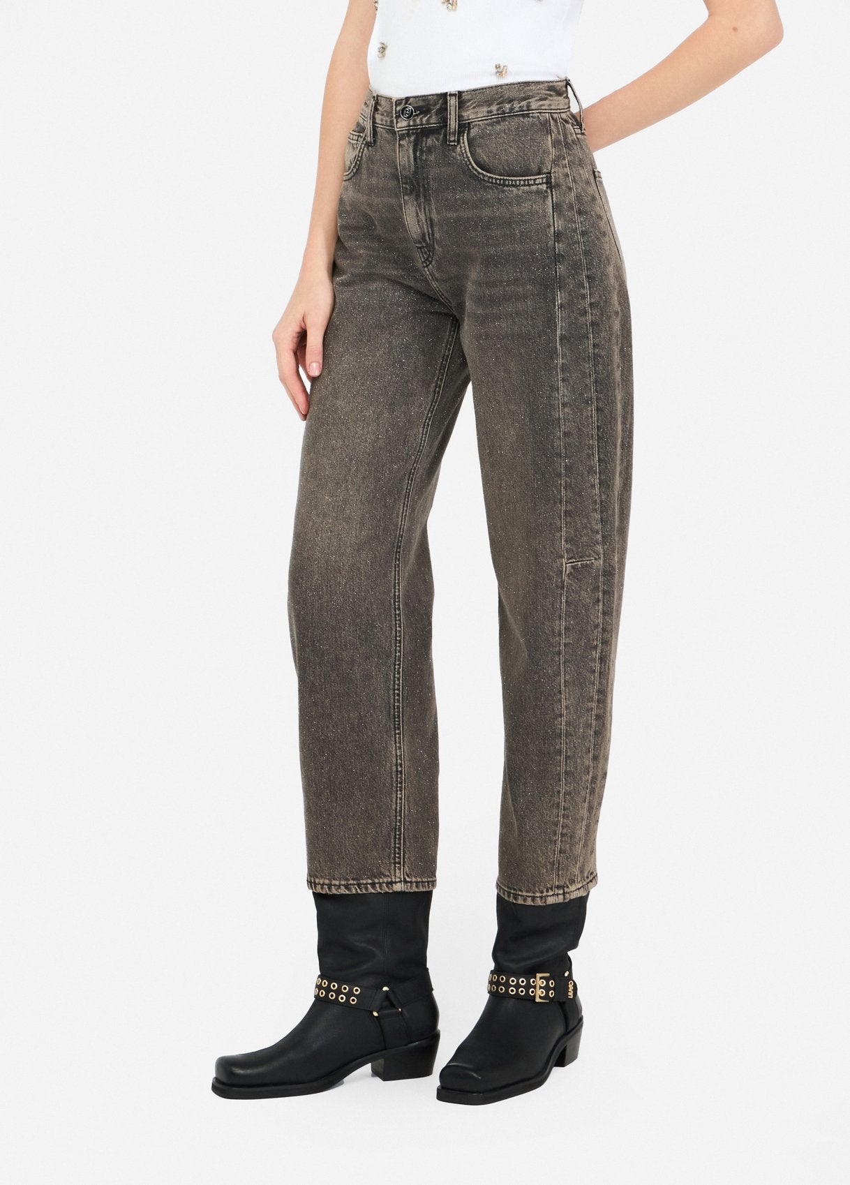 Jeans Boyfriend con Glitter / Grigio
