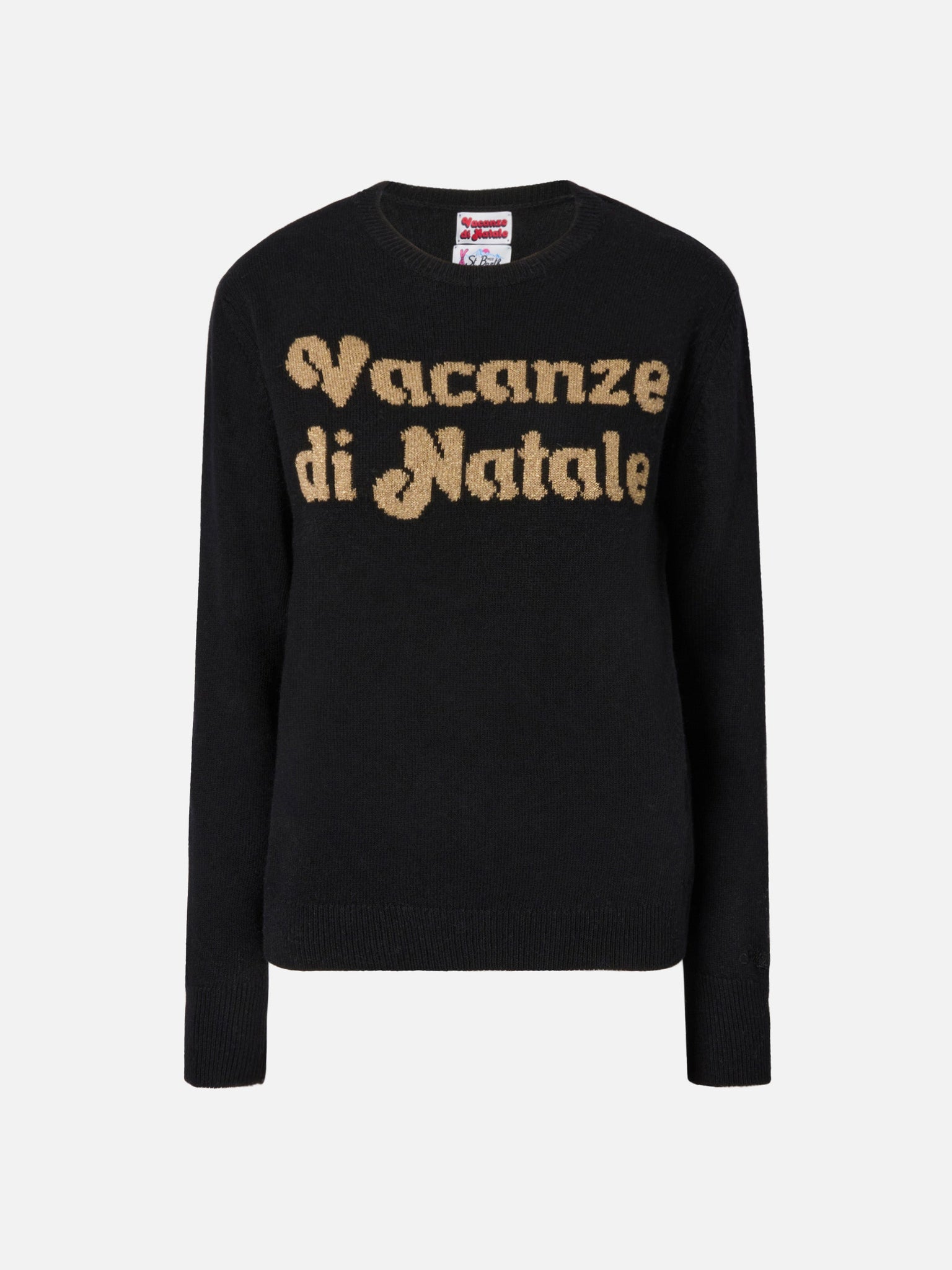 Maglione in Misto Cashmere con Jacquard / Nero