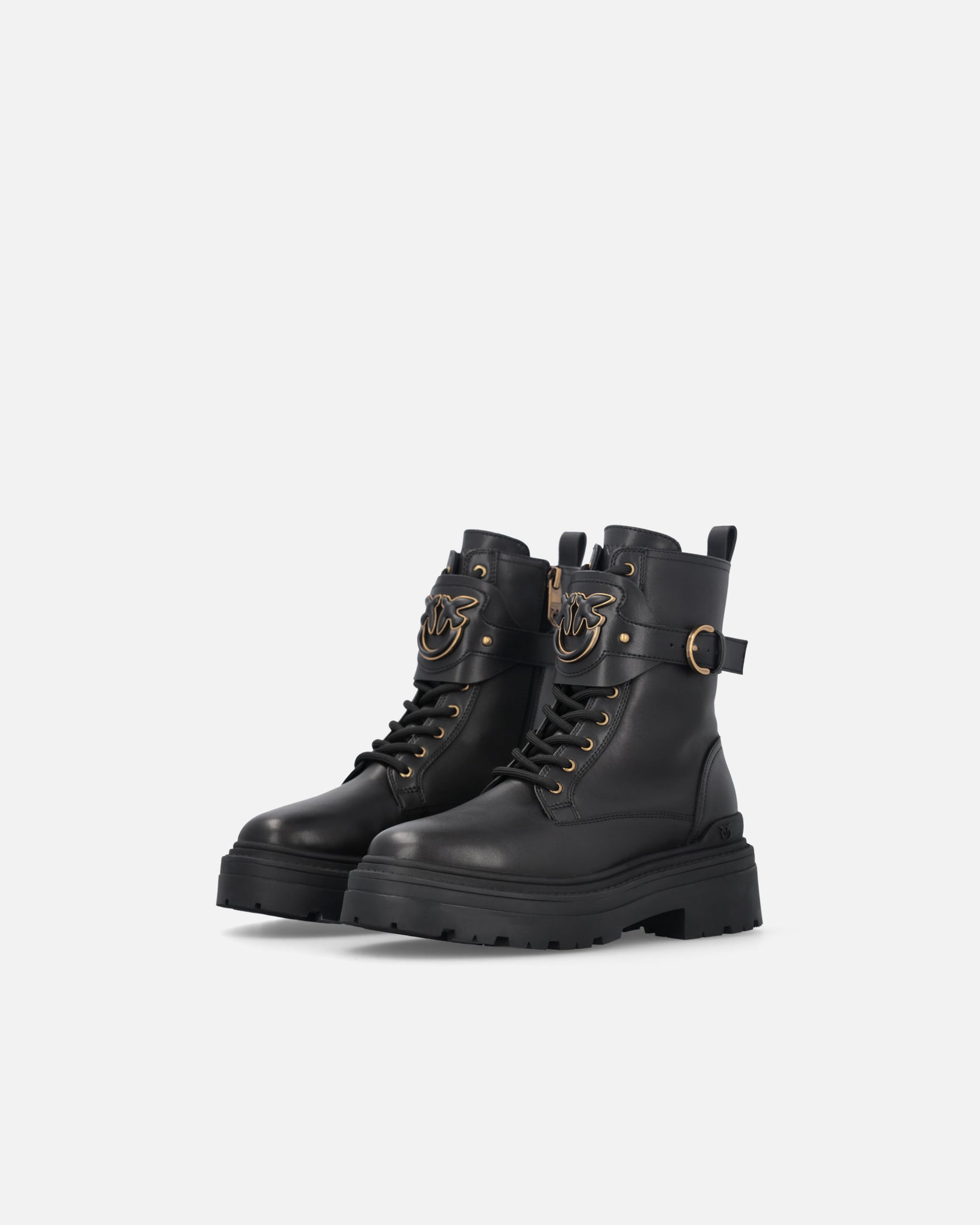 Anfibi in Pelle con Cinturino Logato Davanti / Nero - Ideal Moda