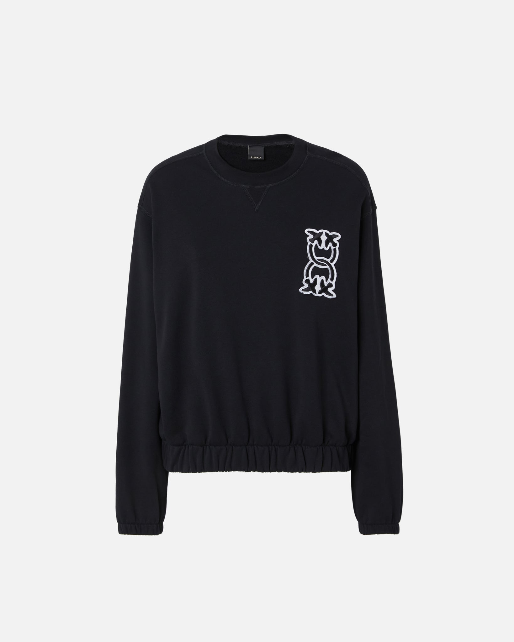 Felpa Girocollo con Patch / Nero - Ideal Moda