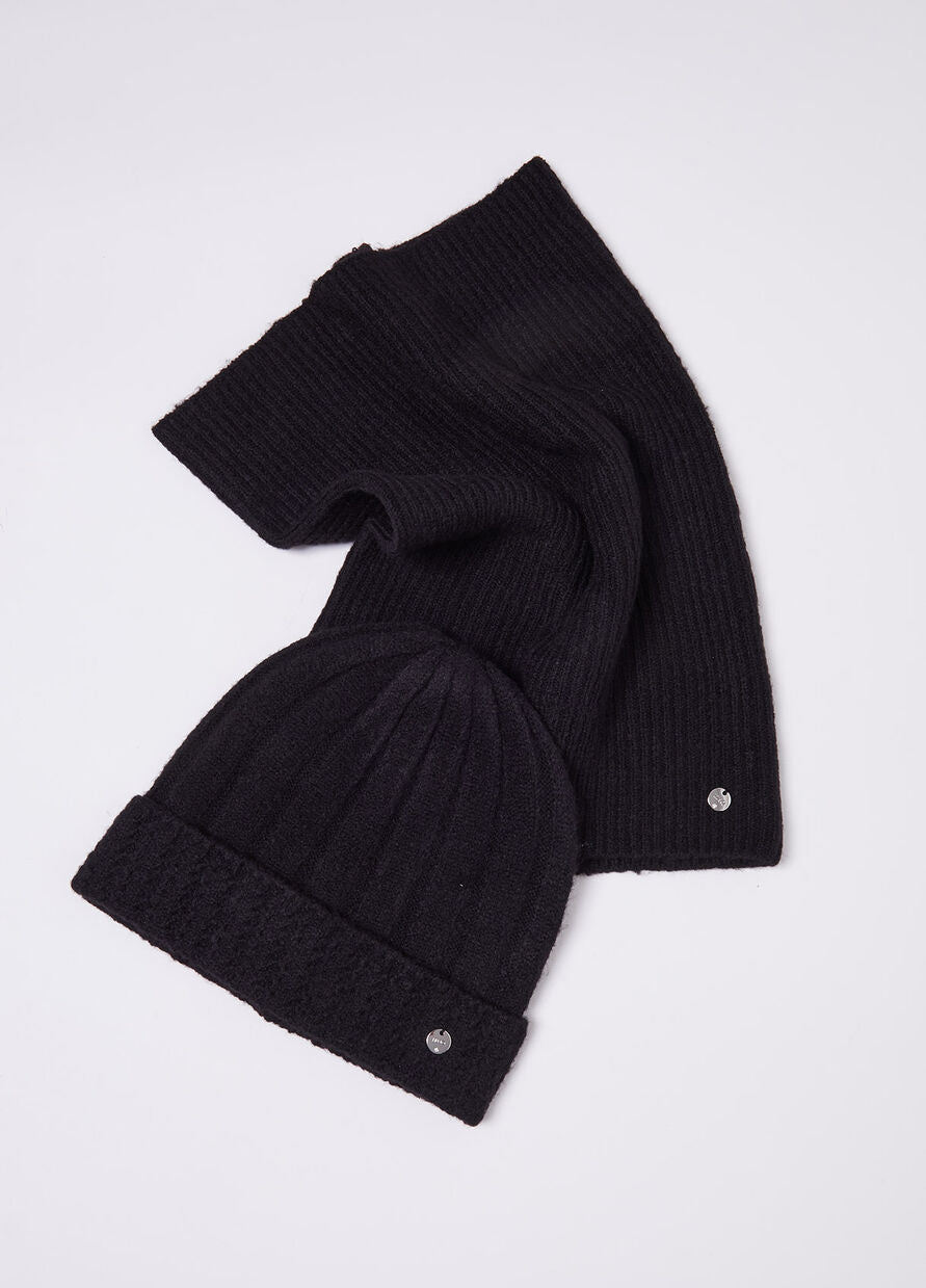 Set Scaldacollo e Cappello in Maglia / Nero - Ideal Moda