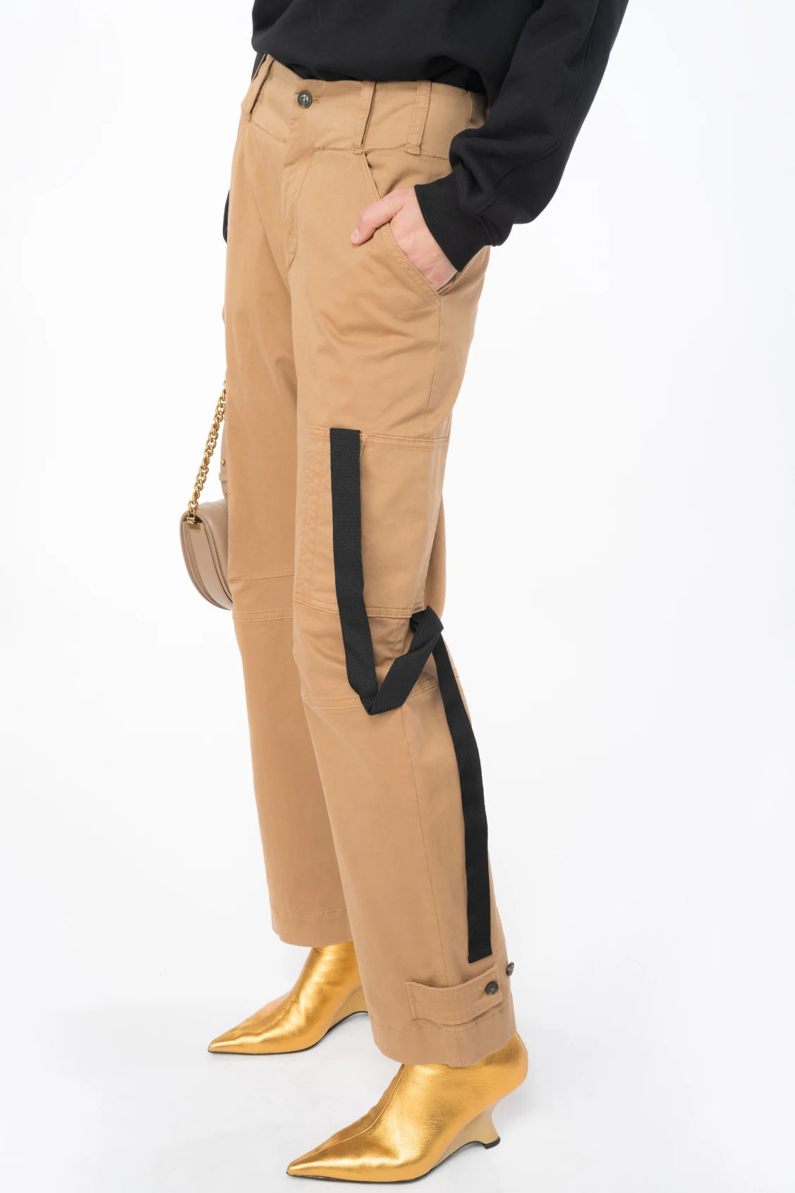 Pantalone Cargo con Nastro / Beige - Ideal Moda
