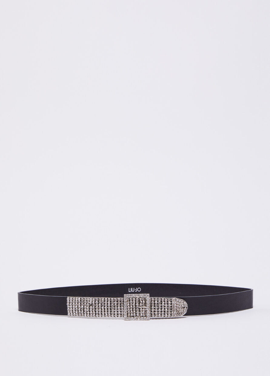 Cintura in Maglia con Dettagli Strass / Nero - Ideal Moda
