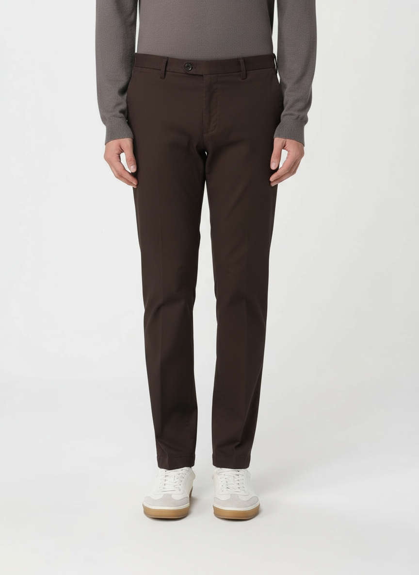 Pantalone in Cotone Slim Fit / Marrone - Ideal Moda