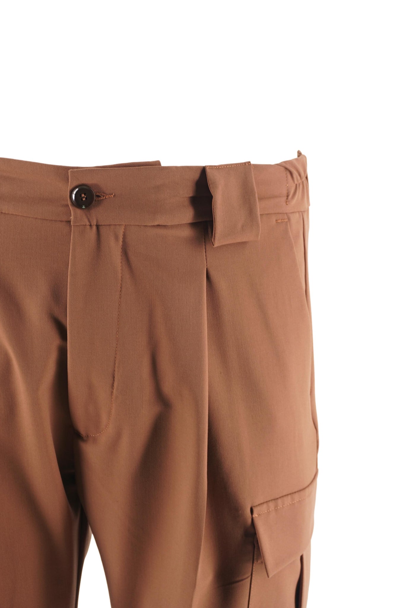 Pantalone in Tessuto Tecnico con Tasconi Laterali / Marrone - Ideal Moda